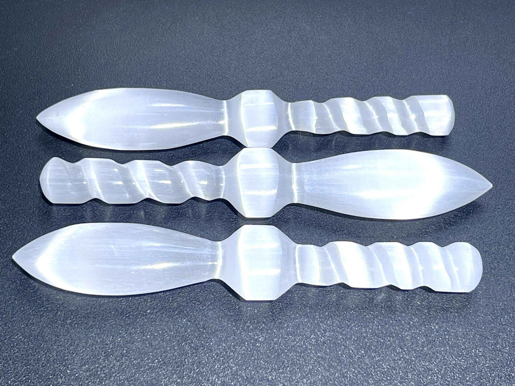 Selenite Crystal Decorative Sword Knife Spiral Point Wand (7-8 Inches) Wholesale Carving