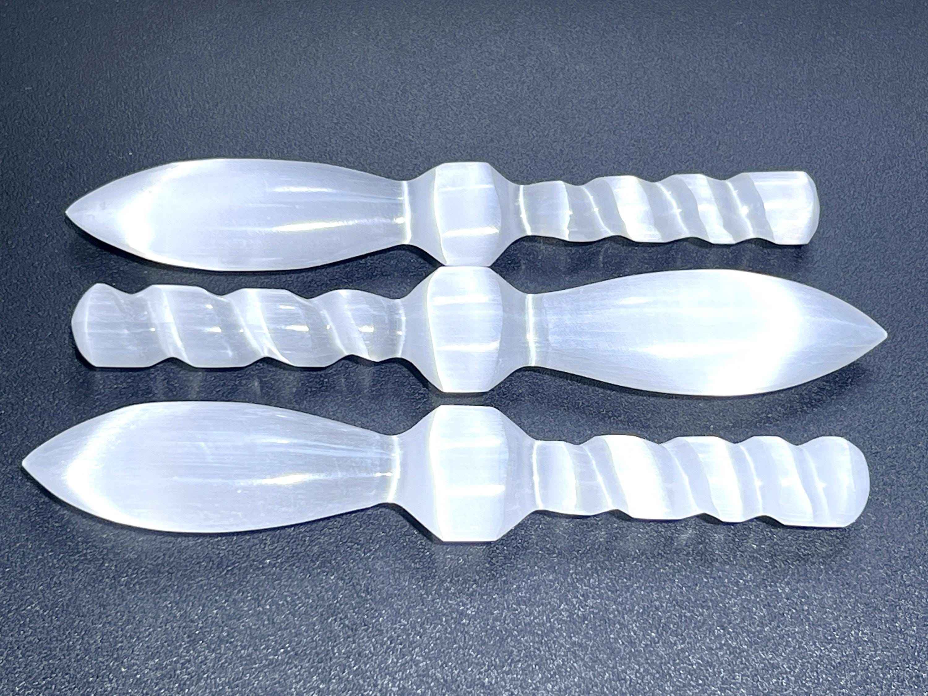 Selenite Crystal Decorative Sword Knife Spiral Point Wand (7-8 Inches) Wholesale Carving