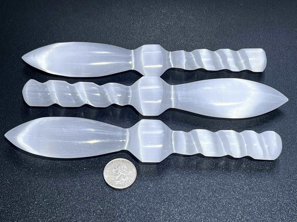 Selenite Crystal Decorative Sword Knife Spiral Point Wand (7-8 Inches) Wholesale Carving