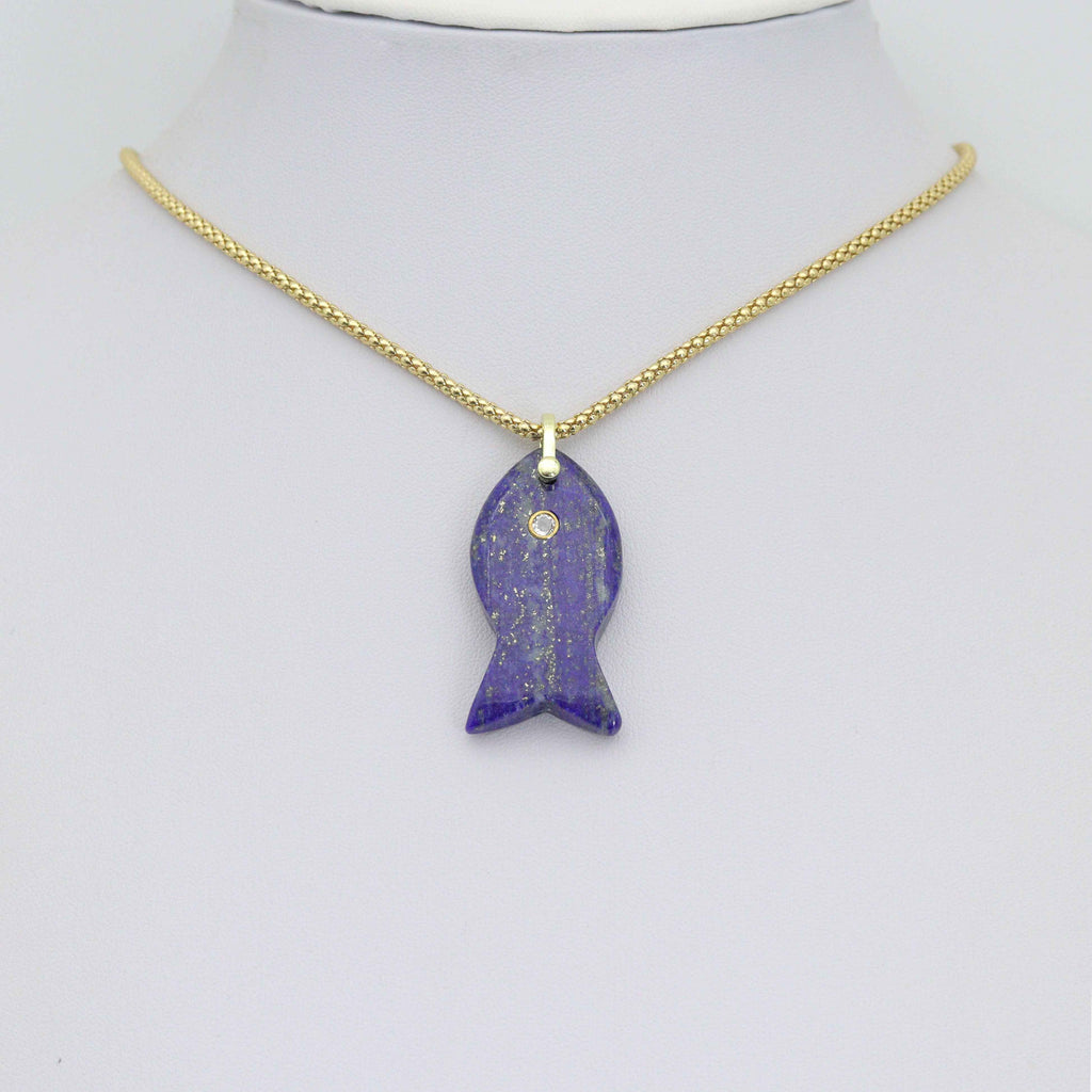 Naturul Gemstone Fish Charm Pendant, Sku#LY31