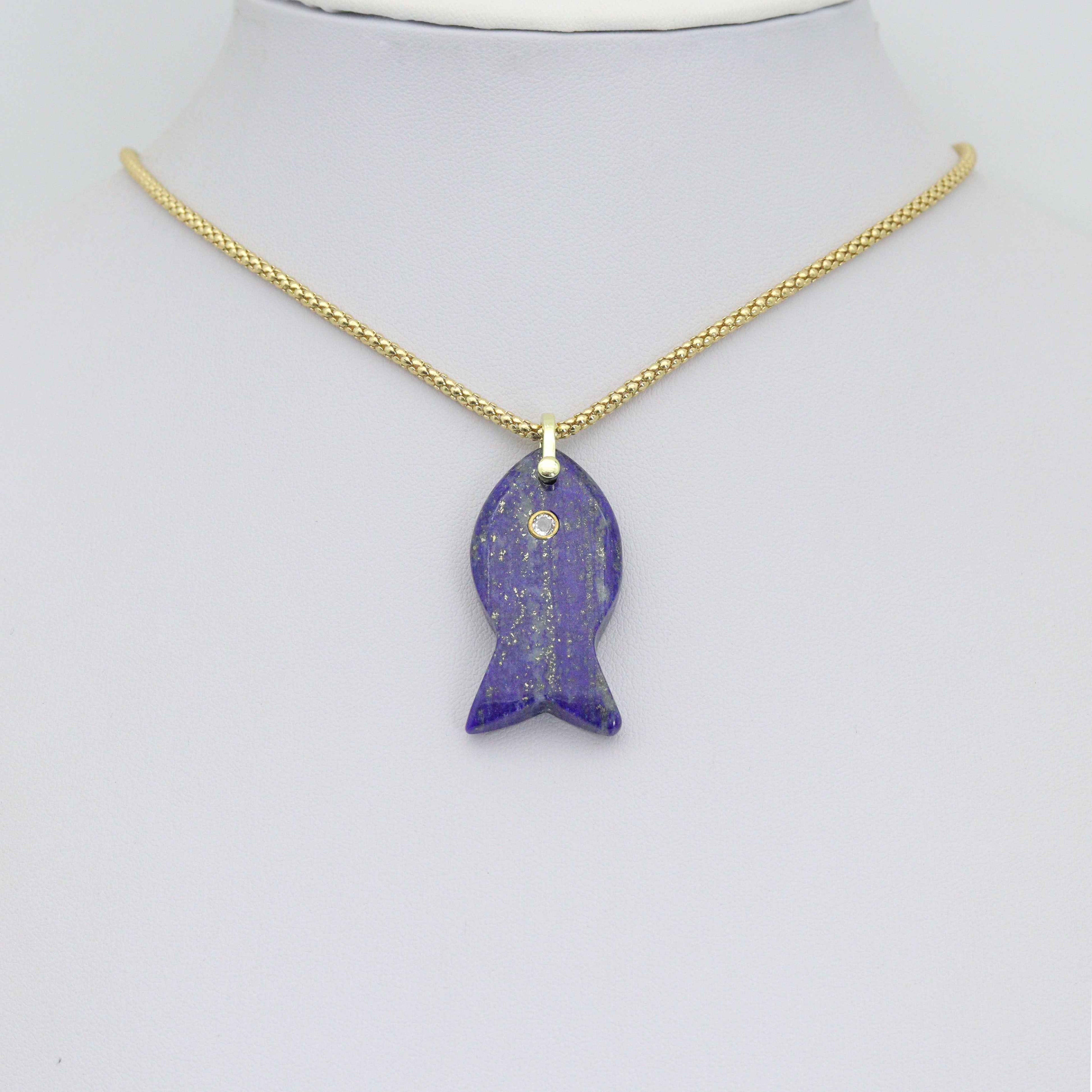 Naturul Gemstone Fish Charm Pendant, Sku#LY31